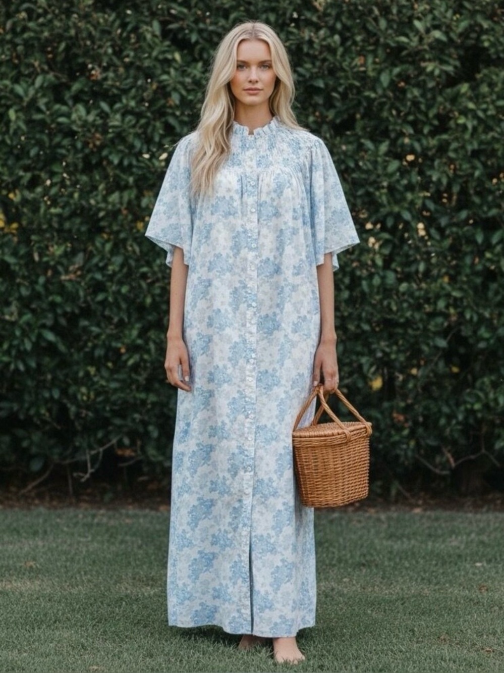 NWT LILLOU Floral Maxi Dress Sz S Full Button Cottage Regency French Toile